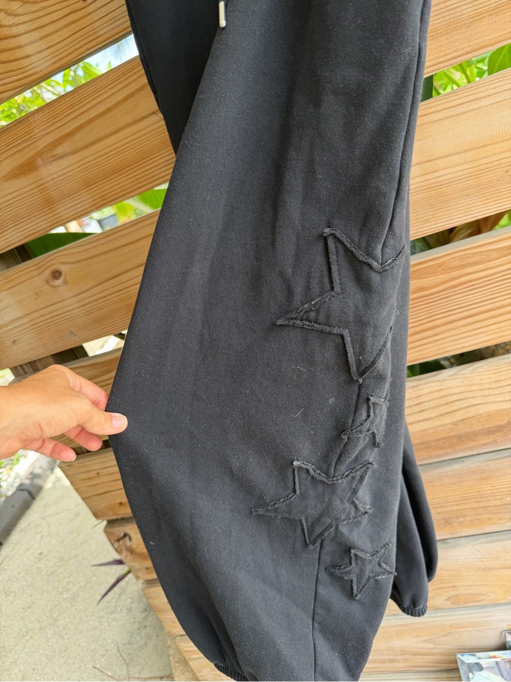 Black Jogger Pants with Star Embroidery
